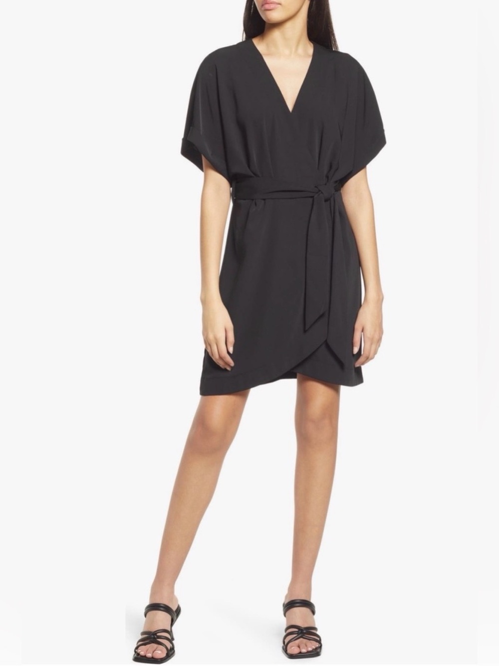 Charles Henry Black Wrap-Style Short Dress